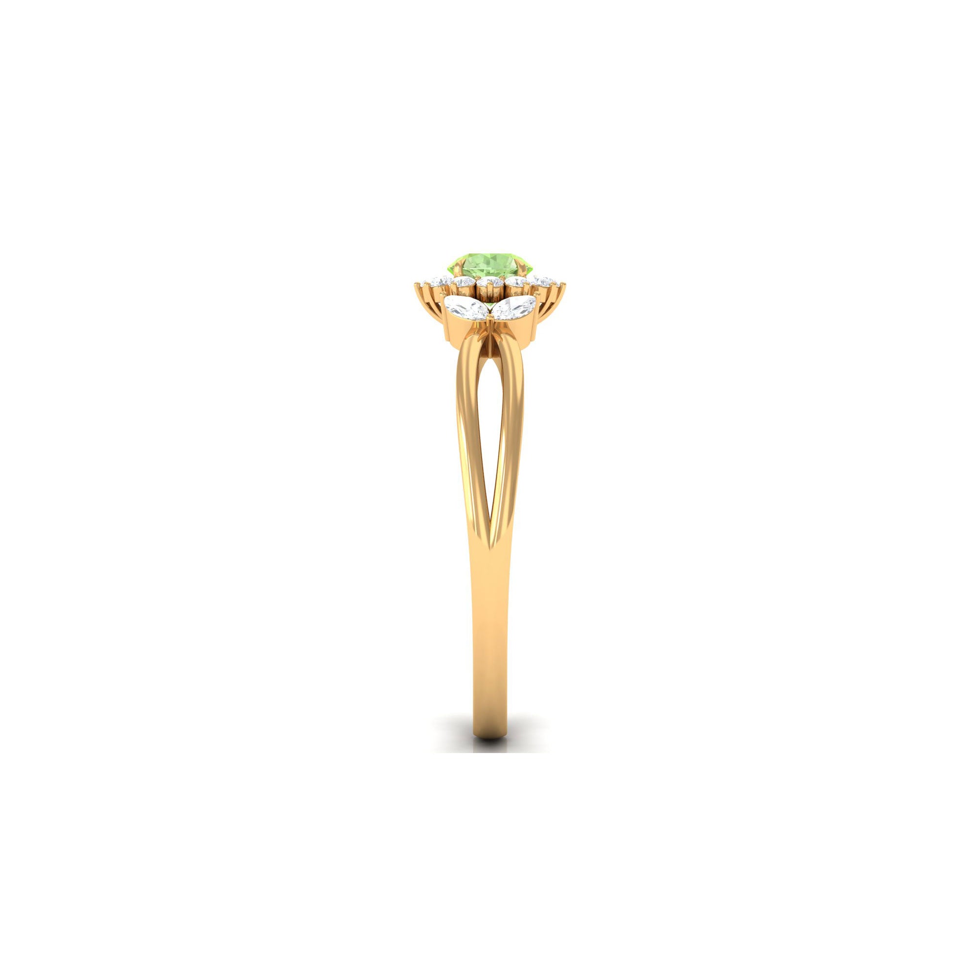 Green Sapphire and Diamond Flower Engagement Ring with Split Shank Green Sapphire - ( AAA ) - Quality - Rosec Jewels