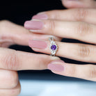 Split Shank Amethyst Flower Engagement Ring with Diamond Amethyst - ( AAA ) - Quality - Rosec Jewels