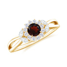 Split Shank Garnet Flower Engagement Ring with Diamond Garnet - ( AAA ) - Quality - Rosec Jewels