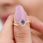 1/2 CT Blue Sapphire Heart Promise Ring with Diamond Blue Sapphire - ( AAA ) - Quality - Rosec Jewels