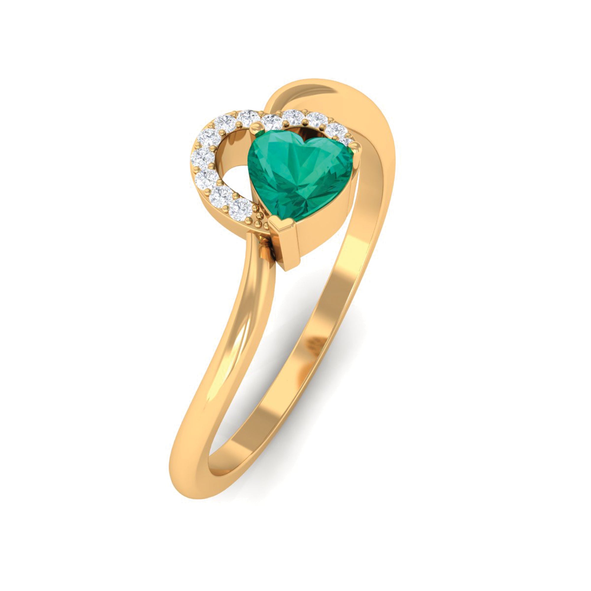 1/4 CT Emerald Heart Promise Ring with Diamond Emerald - ( AAA ) - Quality - Rosec Jewels