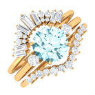 Real Aquamarine Designer Trio Wedding Ring Set with Diamond Aquamarine - ( AAA ) - Quality - Rosec Jewels