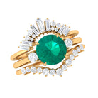 Genuine Round Emerald Wedding Ring Set with Diamond Accent Emerald - ( AAA ) - Quality - Rosec Jewels