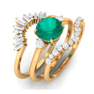 Genuine Round Emerald Wedding Ring Set with Diamond Accent Emerald - ( AAA ) - Quality - Rosec Jewels