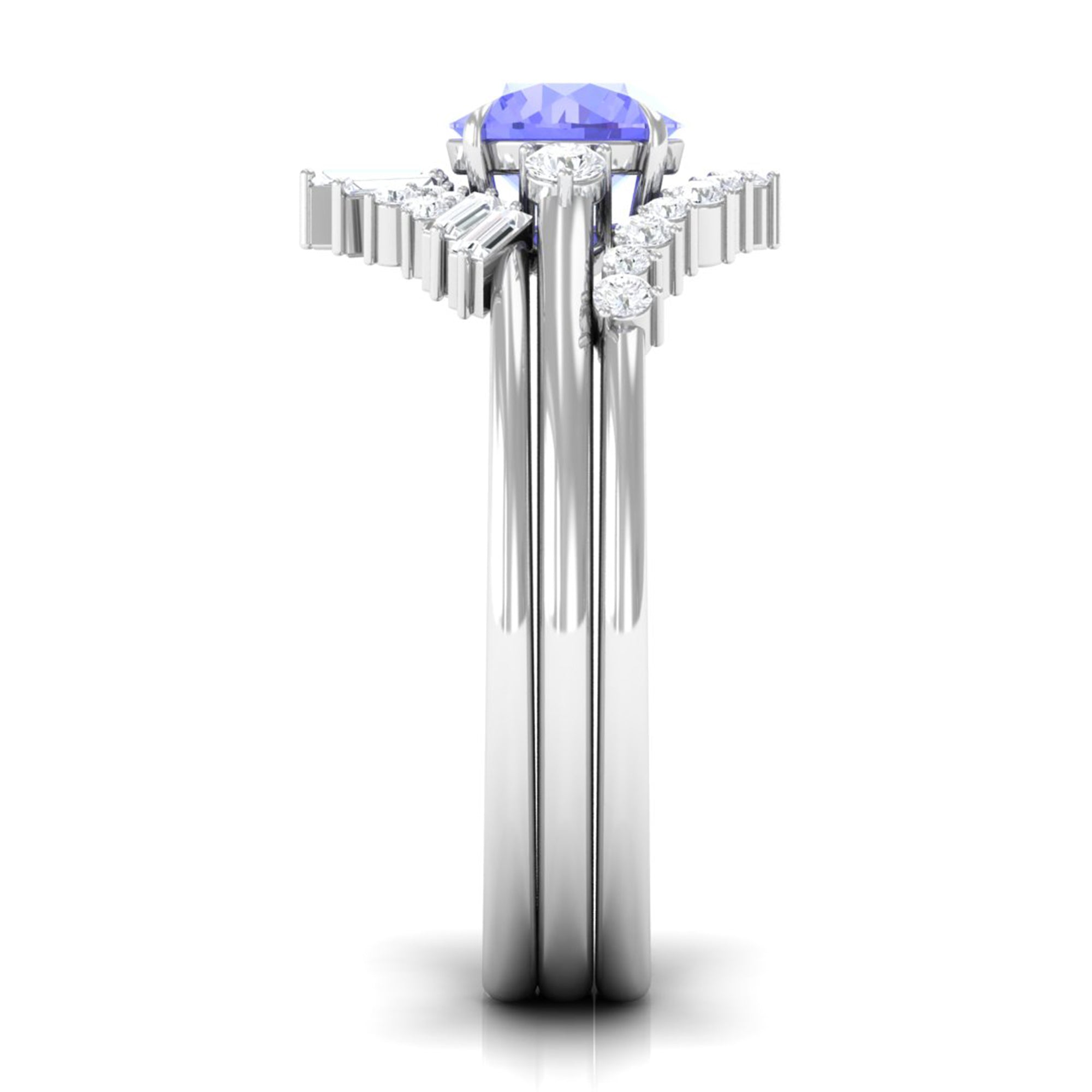 1.5 CT Round Tanzanite Designer Trio Wedding Ring Set with Diamond Tanzanite - ( AAA ) - Quality - Rosec Jewels