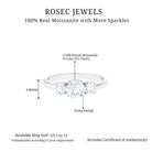 Certified Moissanite Three Stone Engagement Ring Moissanite - ( D-VS1 ) - Color and Clarity - Rosec Jewels