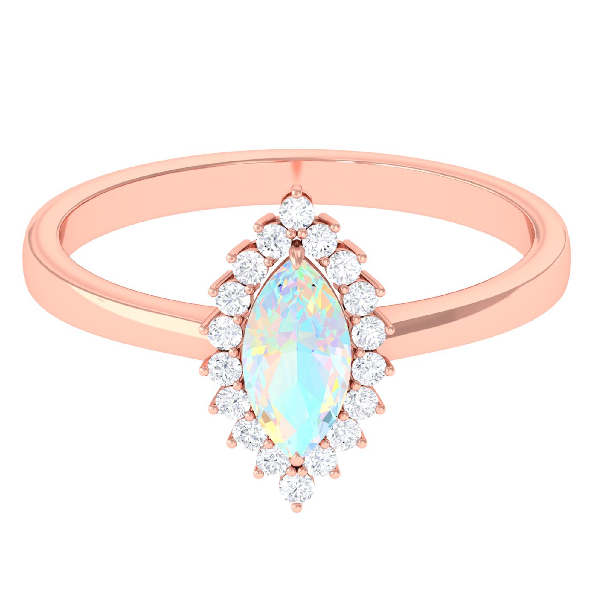 3/4 CT Marquise Shape Ethiopian Opal and Diamond Halo Engagement Ring Ethiopian Opal - ( AAA ) - Quality - Rosec Jewels