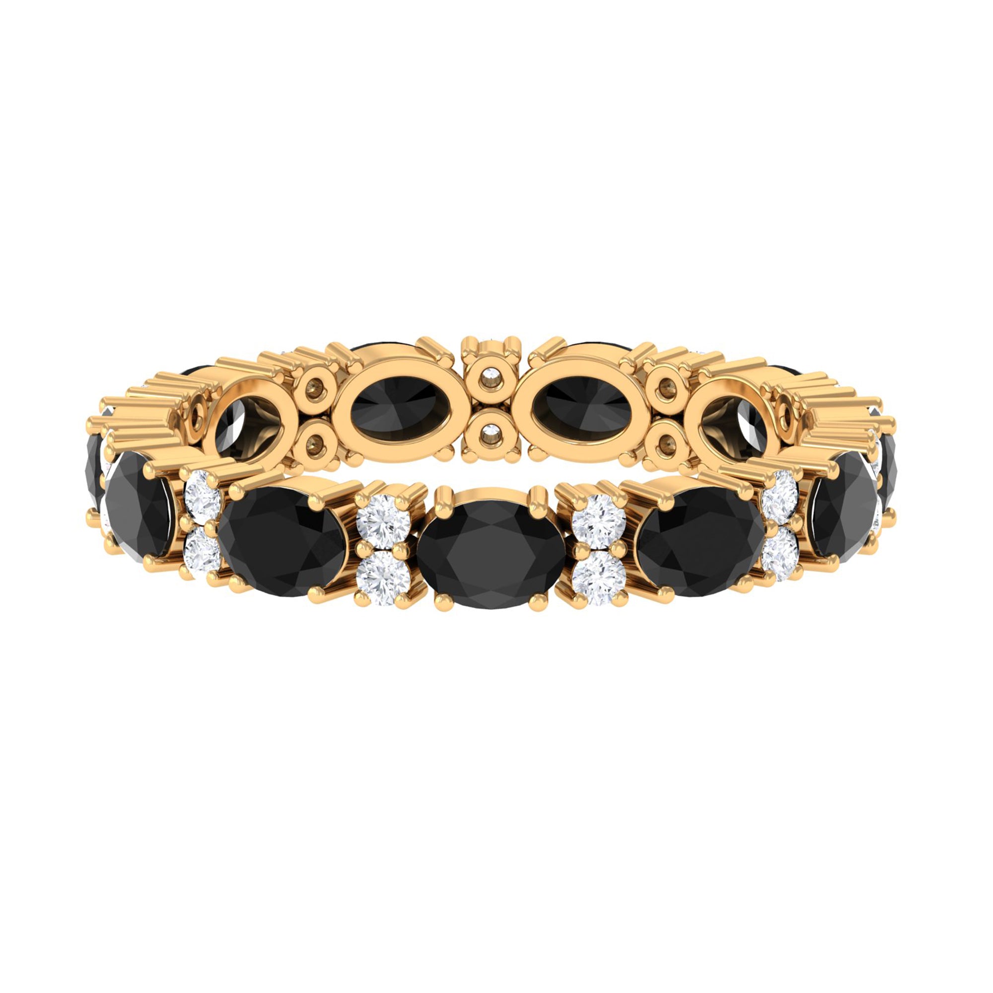 Minimal Black Onyx and Diamond Eternity Band Ring Black Onyx - ( AAA ) - Quality - Rosec Jewels