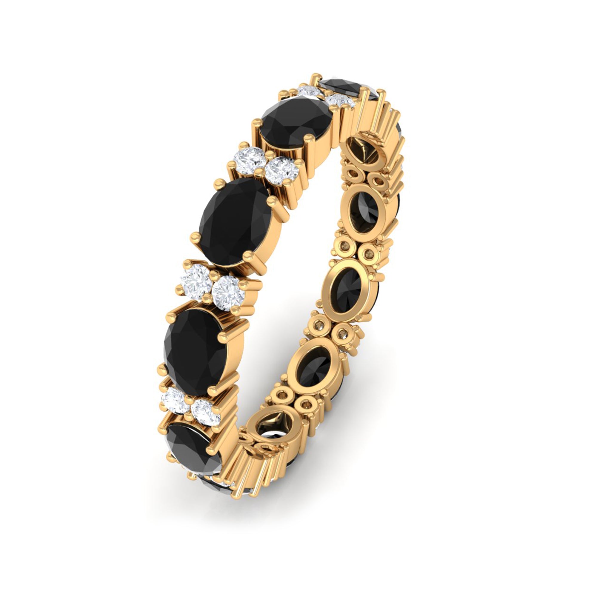 Minimal Black Onyx and Diamond Eternity Band Ring Black Onyx - ( AAA ) - Quality - Rosec Jewels