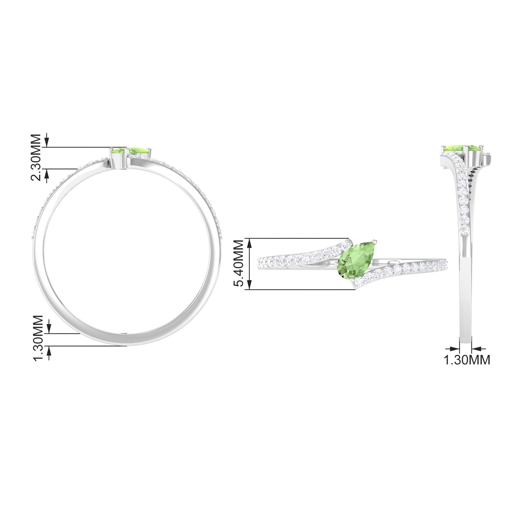 Tilted Pear Shape Green Sapphire and Diamond Bypass Promise Ring Green Sapphire - ( AAA ) - Quality - Rosec Jewels