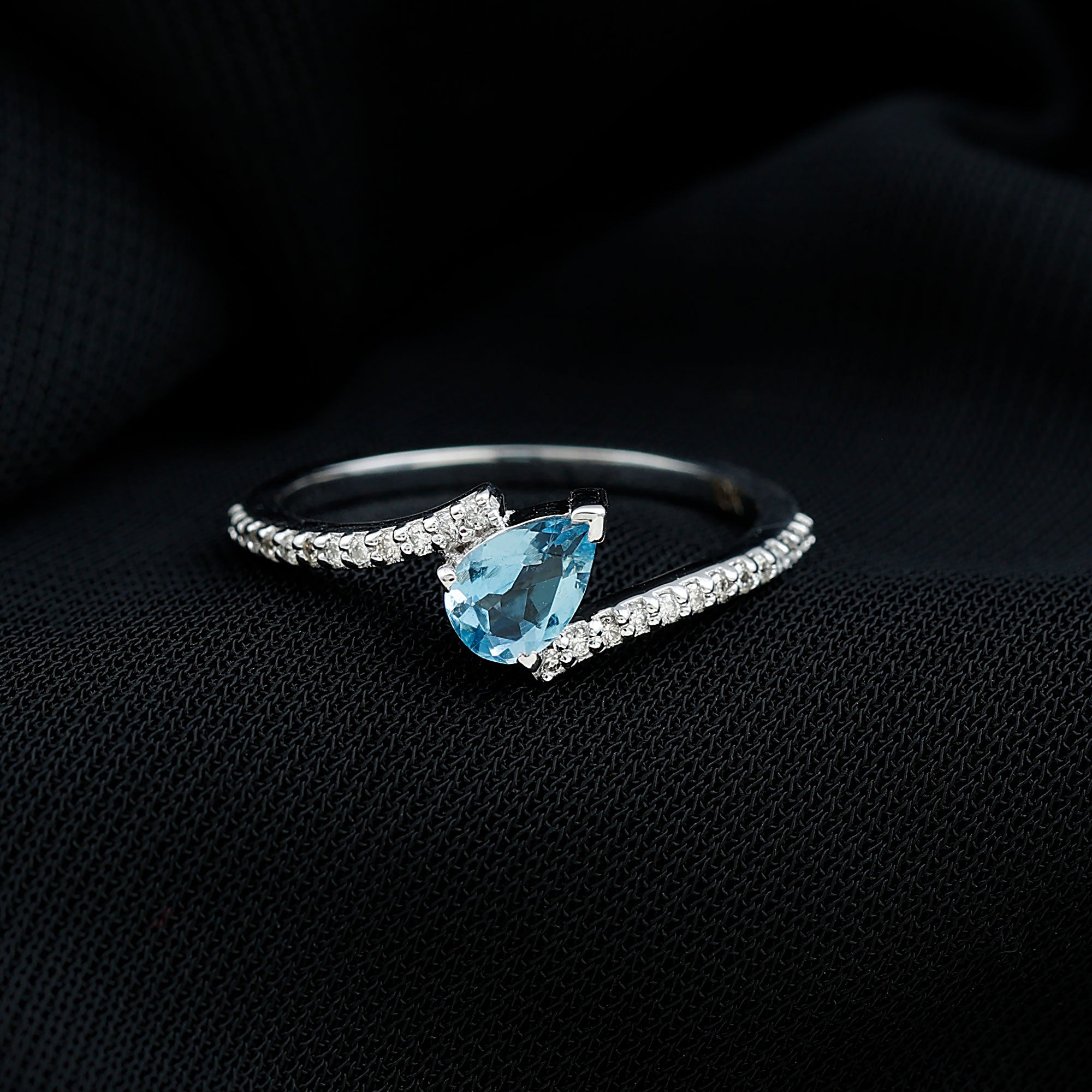 1/4 Carat Pear Aquamarine Bypass Promise Ring with Diamond Aquamarine - ( AAA ) - Quality - Rosec Jewels