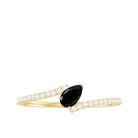 Tilted Pear Shape Black Onyx and Diamond Bypass Promise Ring Black Onyx - ( AAA ) - Quality - Rosec Jewels