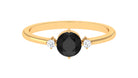 Minimal Round Black Onyx Promise Ring with Diamond Black Onyx - ( AAA ) - Quality - Rosec Jewels