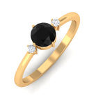 Minimal Round Black Onyx Promise Ring with Diamond Black Onyx - ( AAA ) - Quality - Rosec Jewels