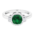 Cushion Cut Lab Grown Emerald Cocktail Engagement Ring with Diamond Lab Created Emerald - ( AAAA ) - Quality - Rosec Jewels