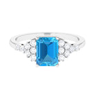 2.50 CT Emerald Cut Swiss Blue Topaz Engagement Ring with Diamond Side Stones Swiss Blue Topaz - ( AAA ) - Quality - Rosec Jewels