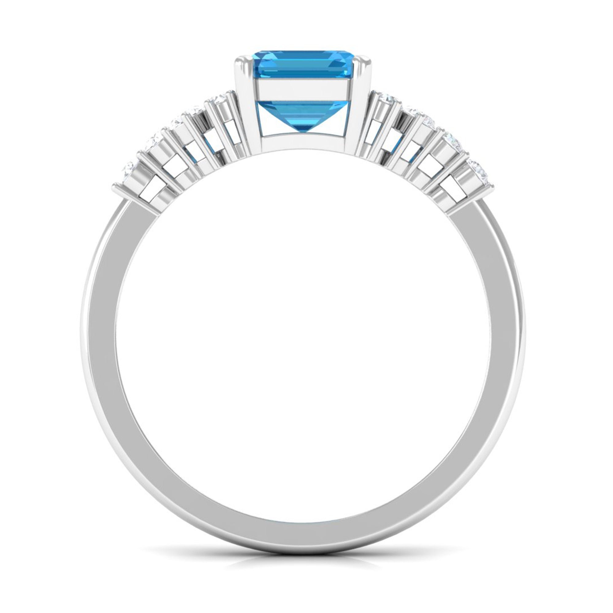 2.50 CT Emerald Cut Swiss Blue Topaz Engagement Ring with Diamond Side Stones Swiss Blue Topaz - ( AAA ) - Quality - Rosec Jewels