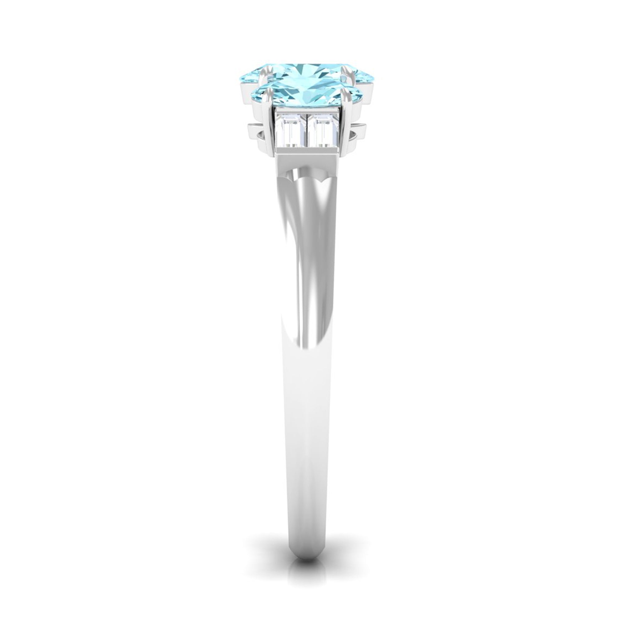 Oval Cut Aquamarine Three Stone Ring with Diamond Aquamarine - ( AAA ) - Quality - Rosec Jewels