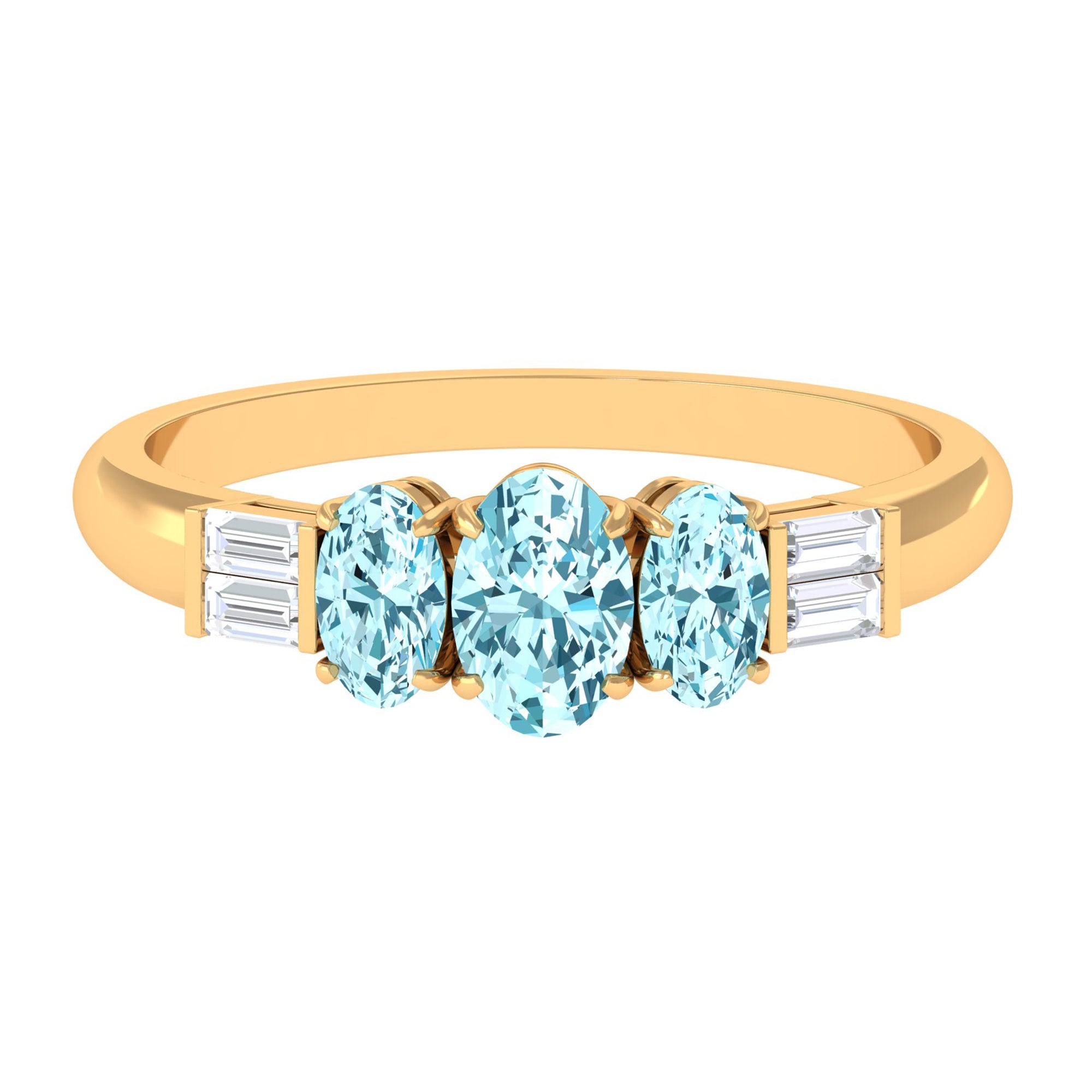 Oval Cut Aquamarine Three Stone Ring with Diamond Aquamarine - ( AAA ) - Quality - Rosec Jewels