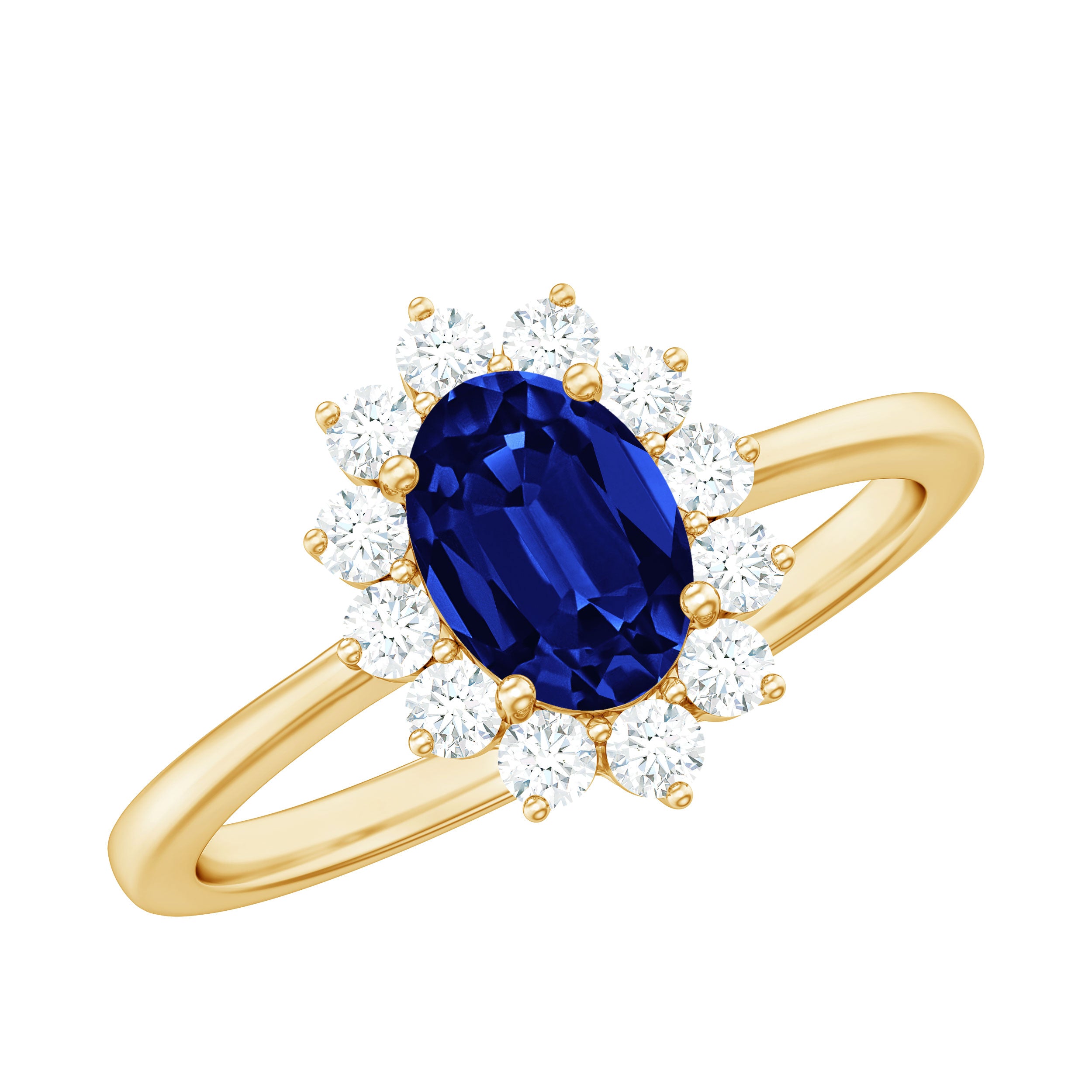 Created Blue Sapphire Princess Diana Inspired Engagement Ring Lab Created Blue Sapphire - ( AAAA ) - Quality - Rosec Jewels