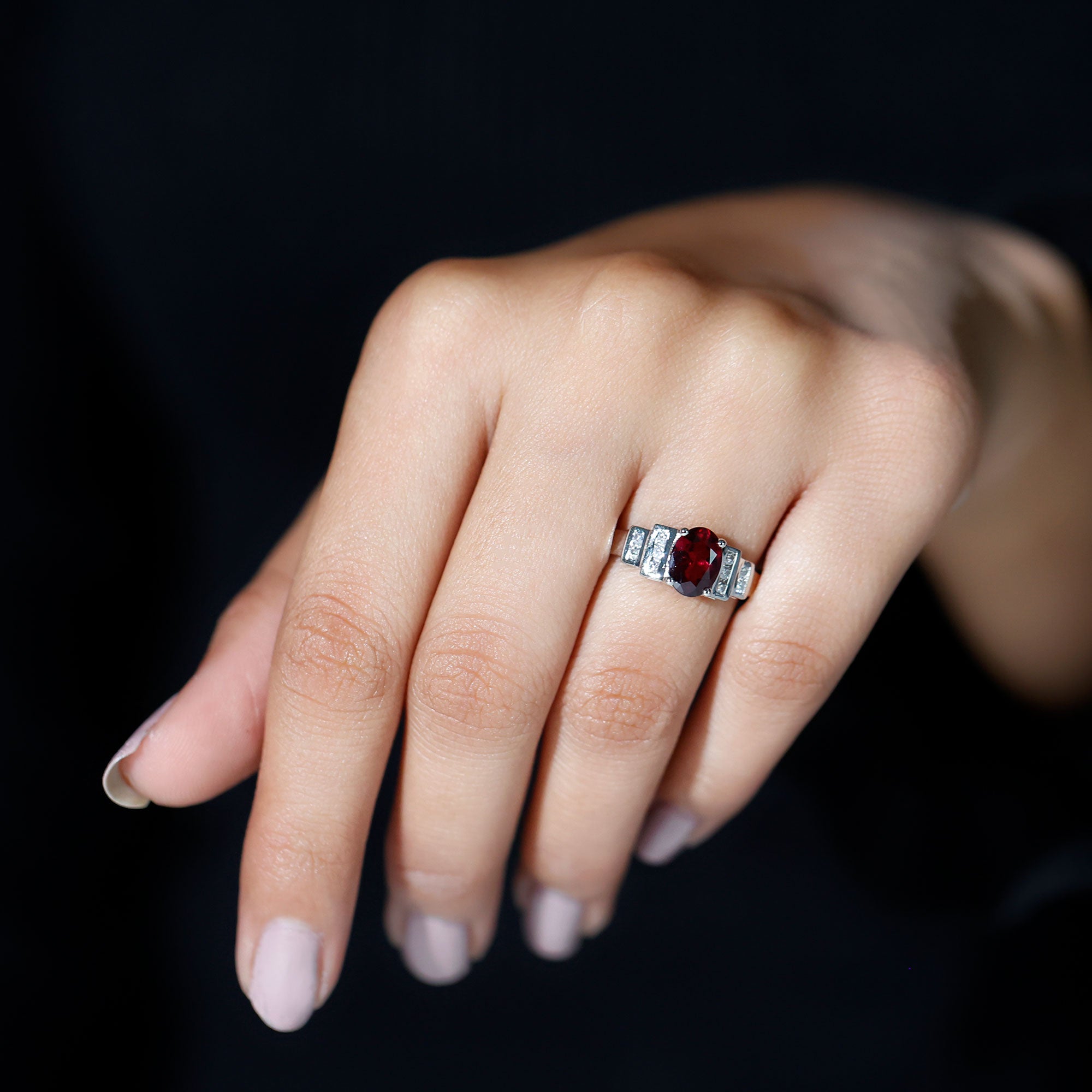 1.75 CT Rhodolite Solitaire Ring with Diamond Collar Rhodolite - ( AAA ) - Quality - Rosec Jewels