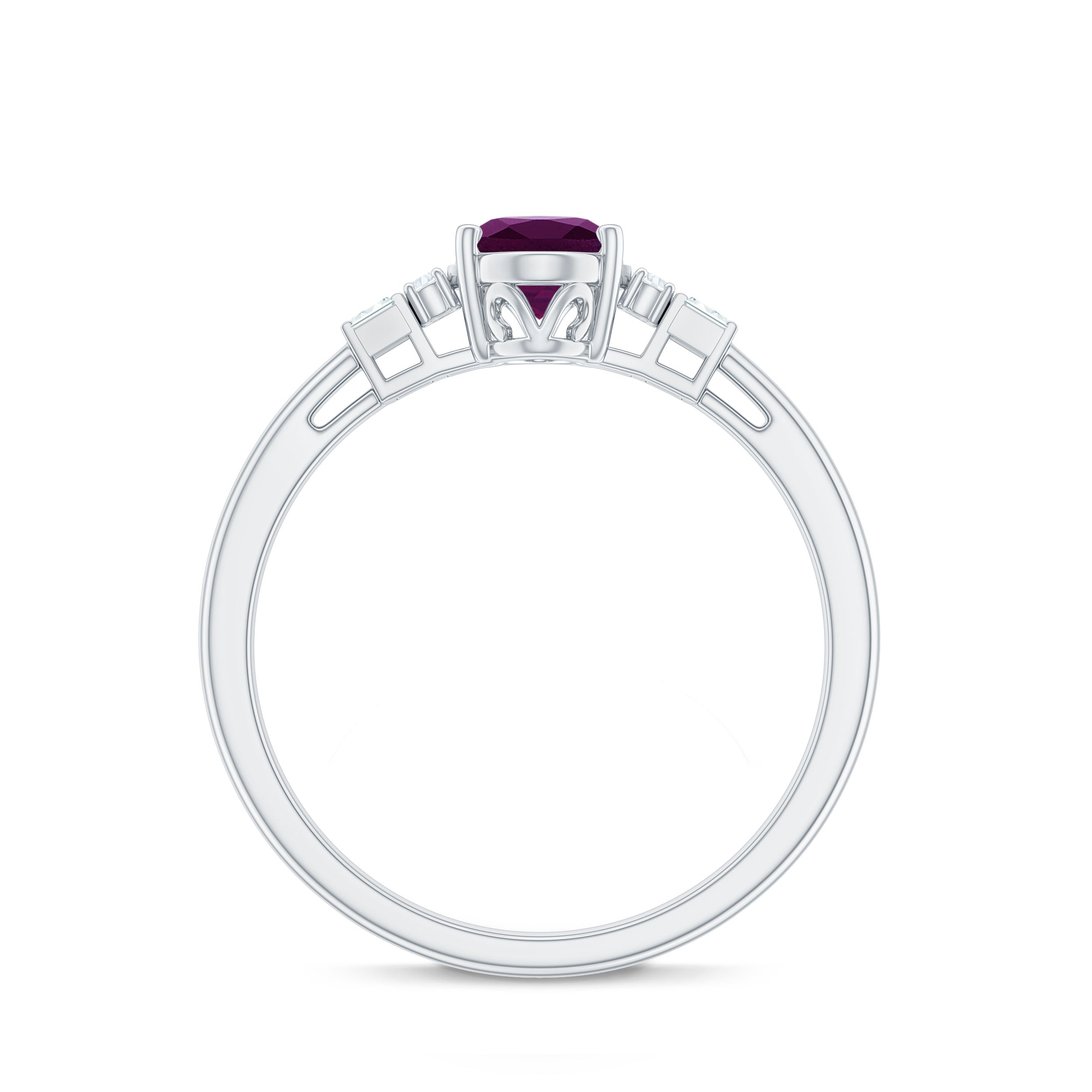 1.25 CT Oval Rhodolite Classic Engagement Ring with Diamond Accent Rhodolite - ( AAA ) - Quality - Rosec Jewels