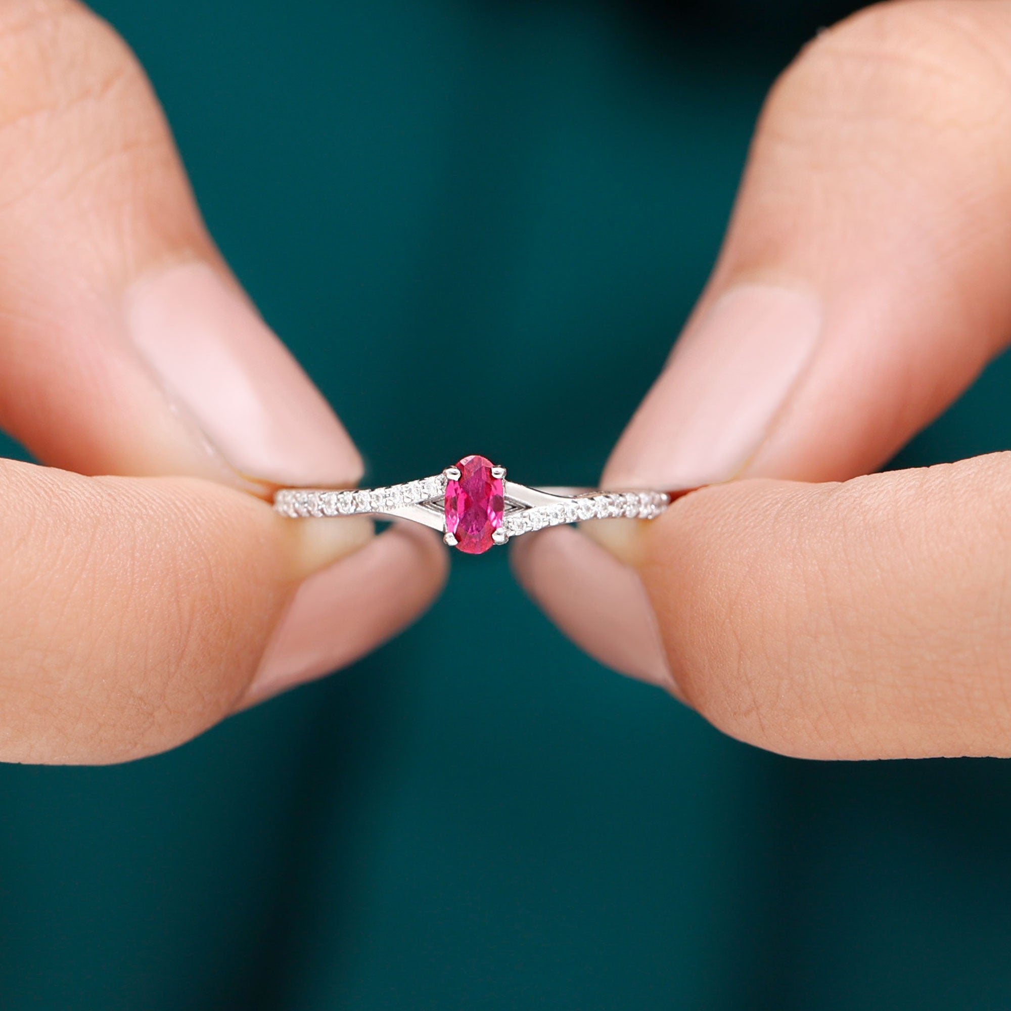 1/2 CT Split Shank Lab Grown Ruby Simple Solitaire Ring with Diamond Lab Created Ruby - ( AAAA ) - Quality - Rosec Jewels