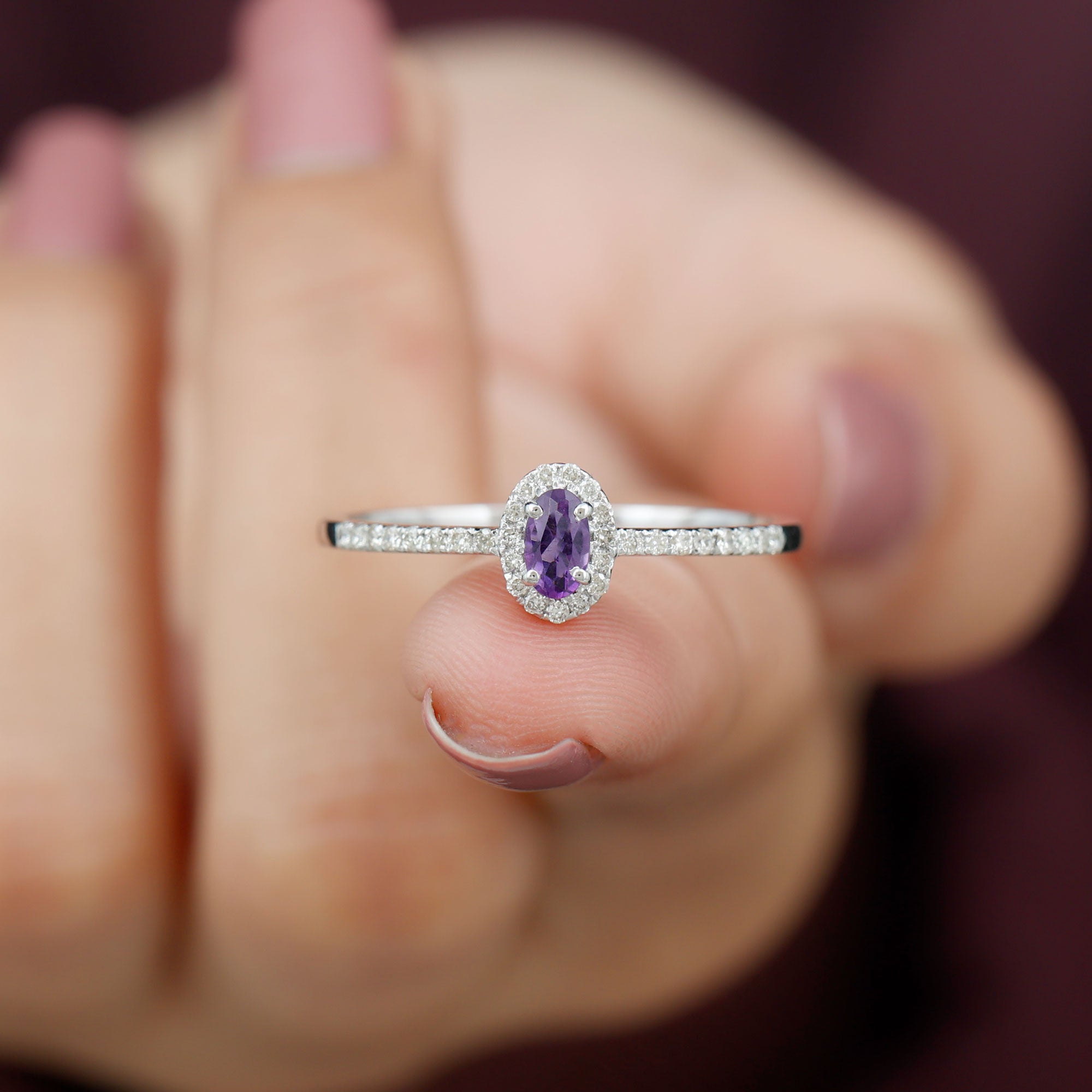 1/2 CT Oval Cut Amethyst Classic Engagement Ring with Diamond Halo Amethyst - ( AAA ) - Quality - Rosec Jewels