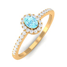 Oval Cut Aquamarine Diamond Halo Ring Aquamarine - ( AAA ) - Quality - Rosec Jewels