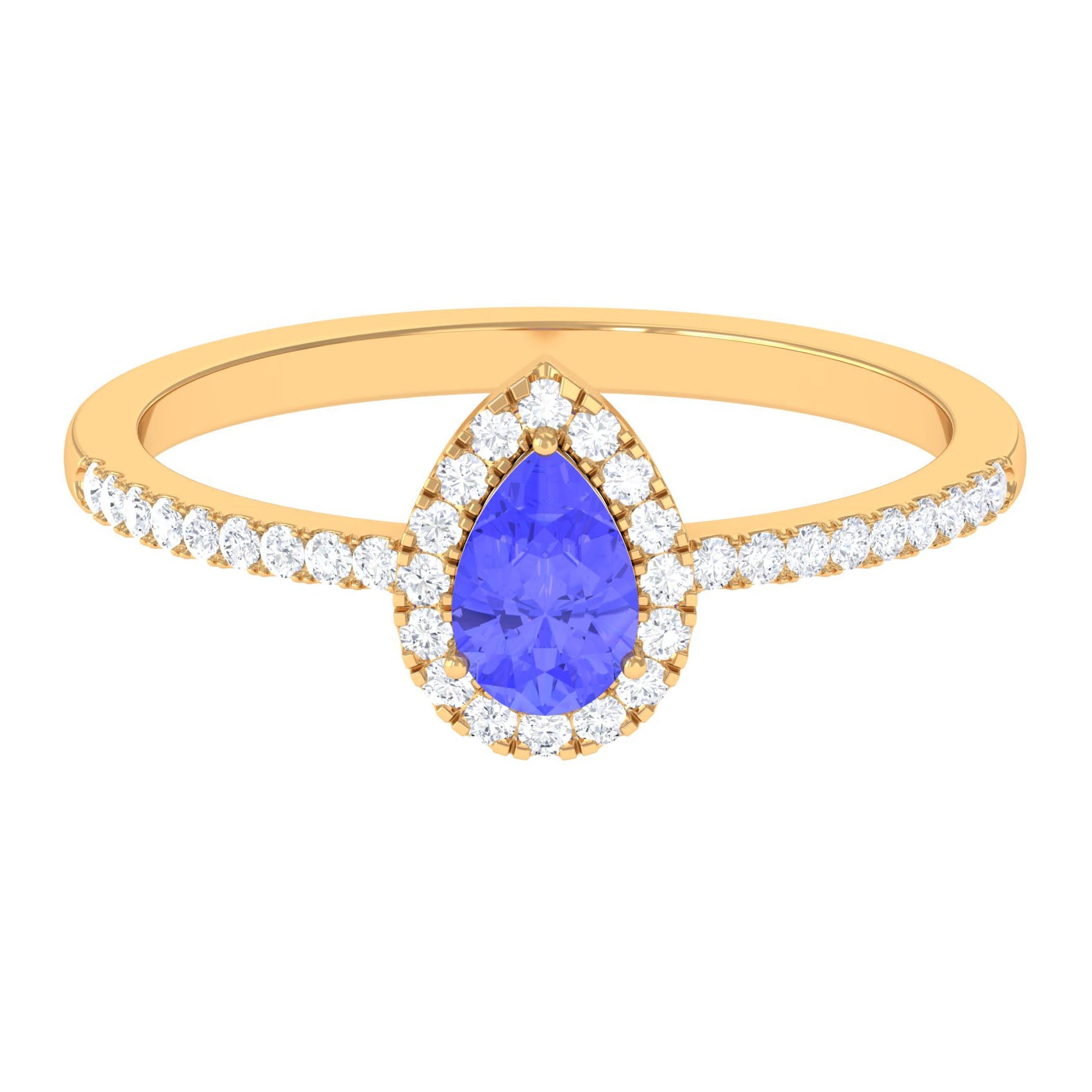 Pear Shape Tanzanite and Diamond Halo Ring Tanzanite - ( AAA ) - Quality - Rosec Jewels