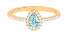 Natural Aquamarine Teardrop Halo Ring with Diamond Aquamarine - ( AAA ) - Quality - Rosec Jewels