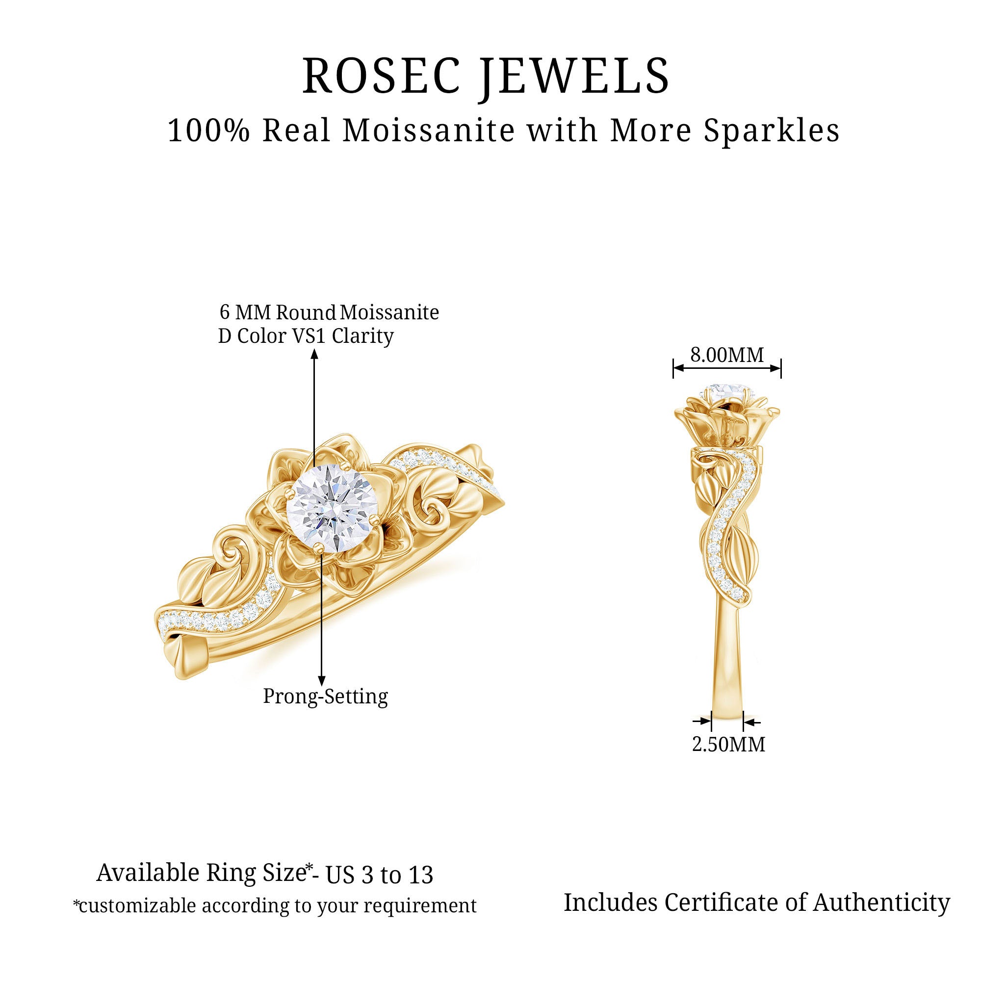 Rosec Jewels-Flower Inspired Moissanite Engagement Ring