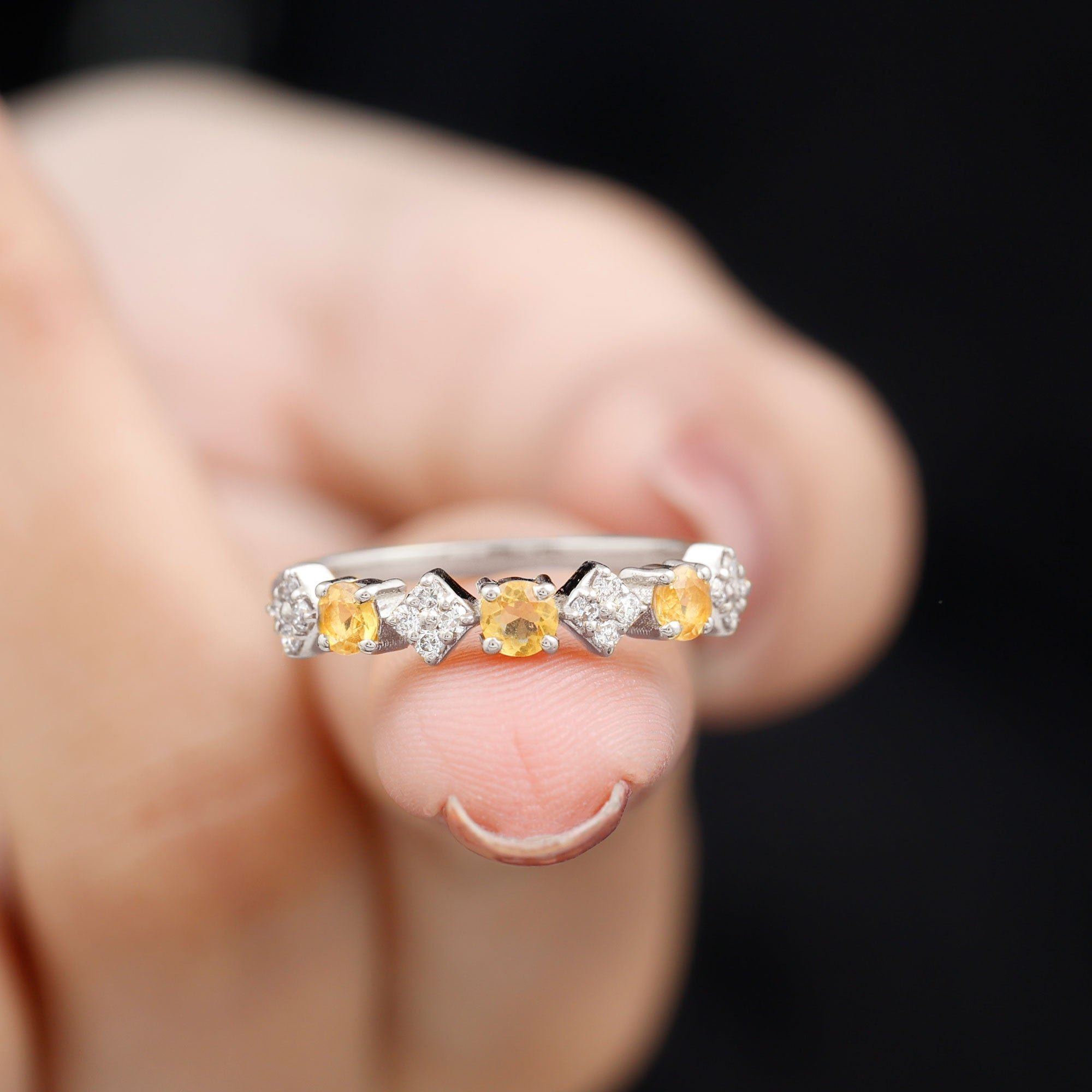 Natural Citrine and Diamond Half Eternity Band Ring in Gold Citrine - ( AAA ) - Quality - Rosec Jewels