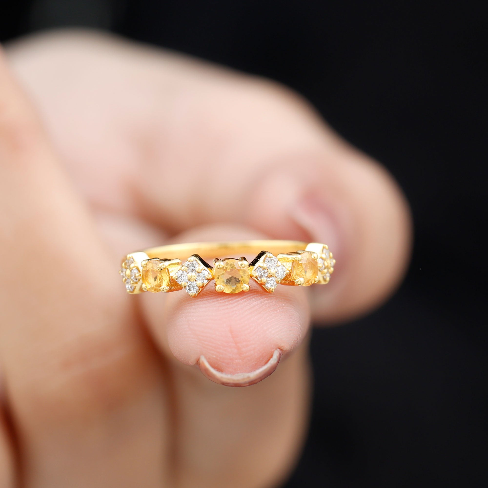 Natural Citrine and Diamond Half Eternity Band Ring in Gold Citrine - ( AAA ) - Quality - Rosec Jewels