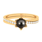 Tahitian Pearl and Diamond Flower Bypass Ring Tahitian pearl - ( AAA ) - Quality - Rosec Jewels