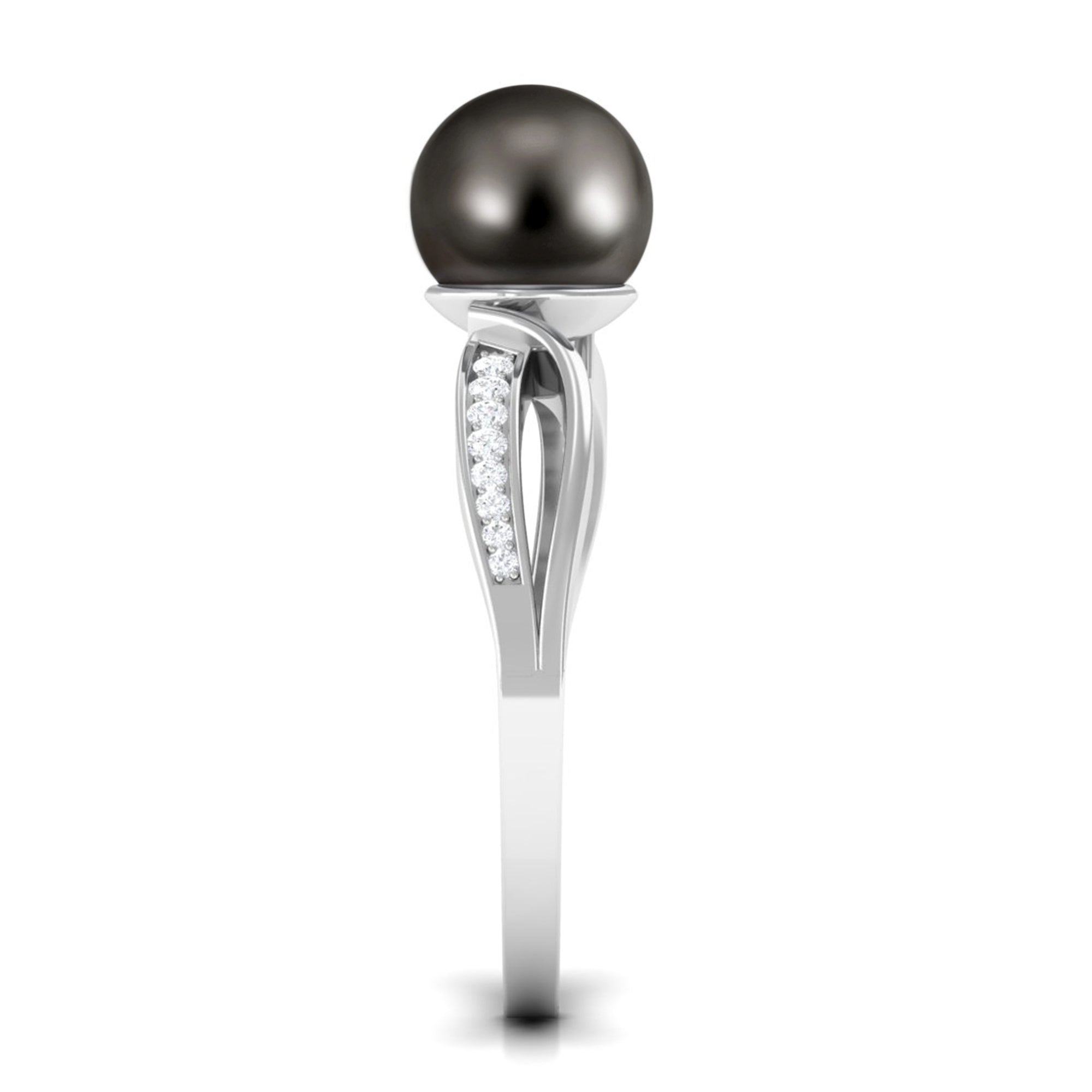 7.25 CT Solitaire Tahitian Pearl Engagement Ring with Diamond Tahitian pearl - ( AAA ) - Quality - Rosec Jewels