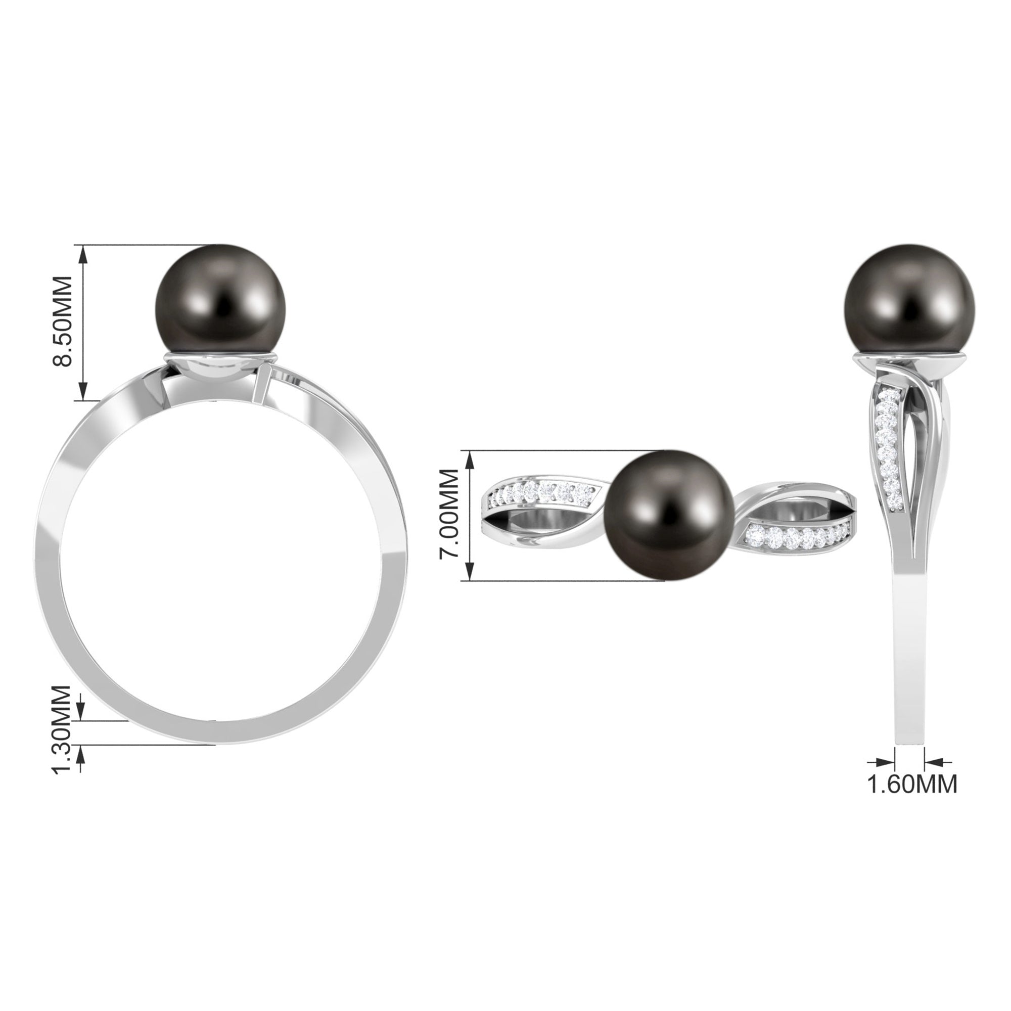 7.25 CT Solitaire Tahitian Pearl Engagement Ring with Diamond Tahitian pearl - ( AAA ) - Quality - Rosec Jewels