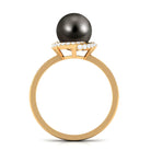 Simple Tahitian Pearl Solitaire Ring with Diamond Swirl Tahitian pearl - ( AAA ) - Quality - Rosec Jewels