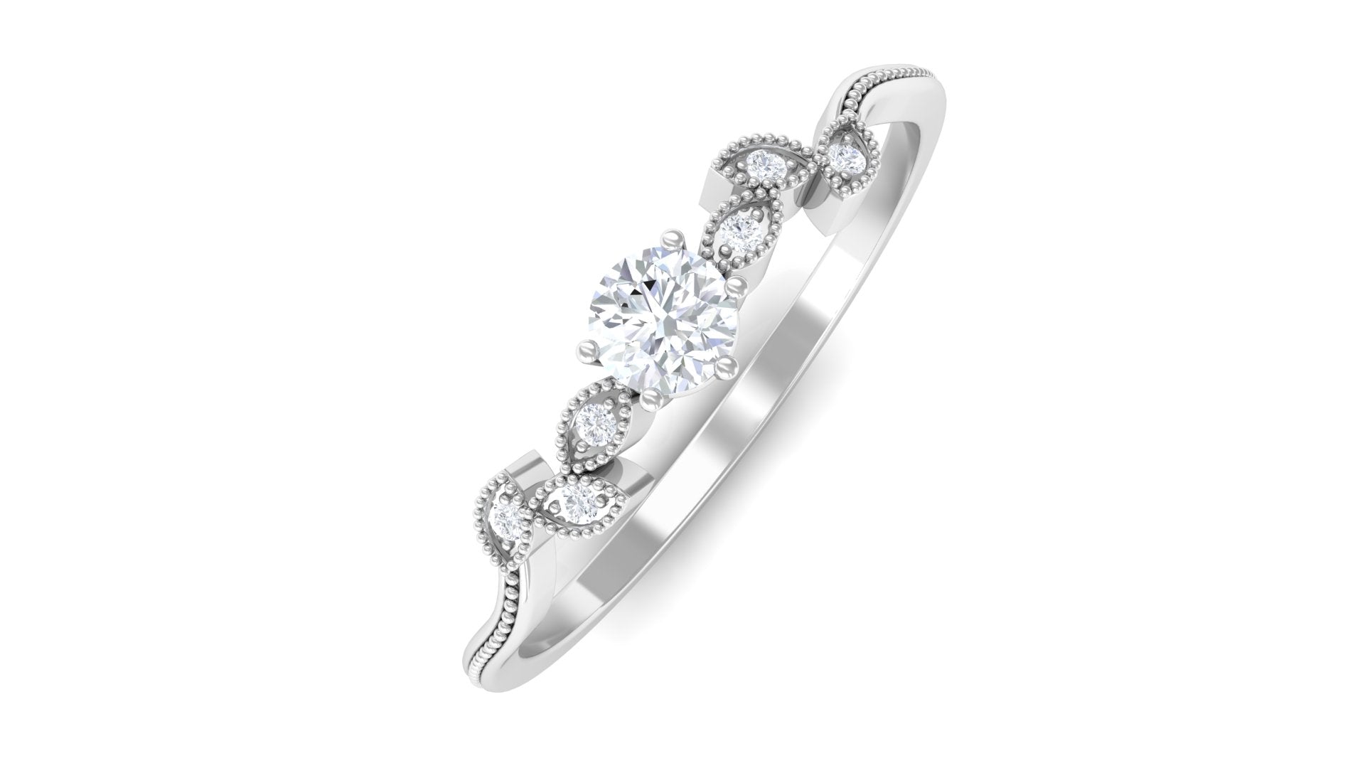 Round Natural Diamond Leaf Branch Gold Ring Diamond - ( HI-SI ) - Color and Clarity - Rosec Jewels