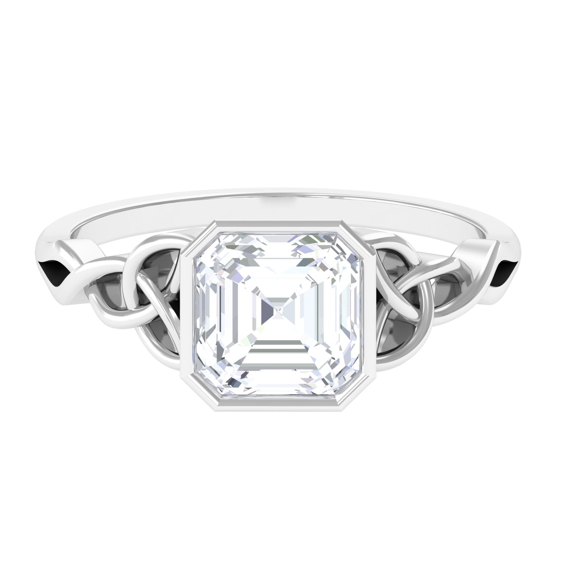 Asscher Cut Moissanite Solitaire Celtic Knot Ring Moissanite - ( D-VS1 ) - Color and Clarity - Rosec Jewels