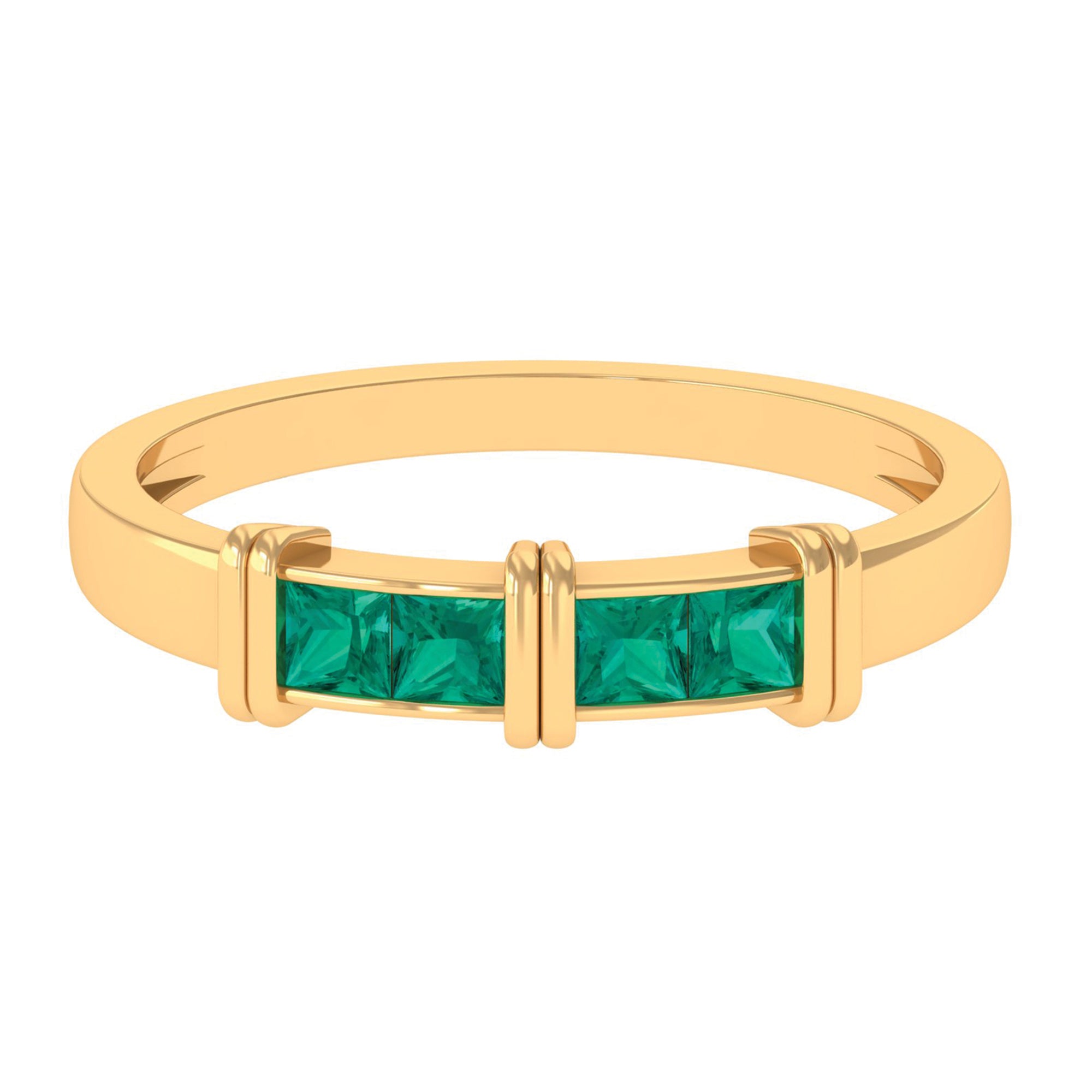 Princess Cut Emerald Band Ring in Channel Setting Emerald - ( AAA ) - Quality - Rosec Jewels