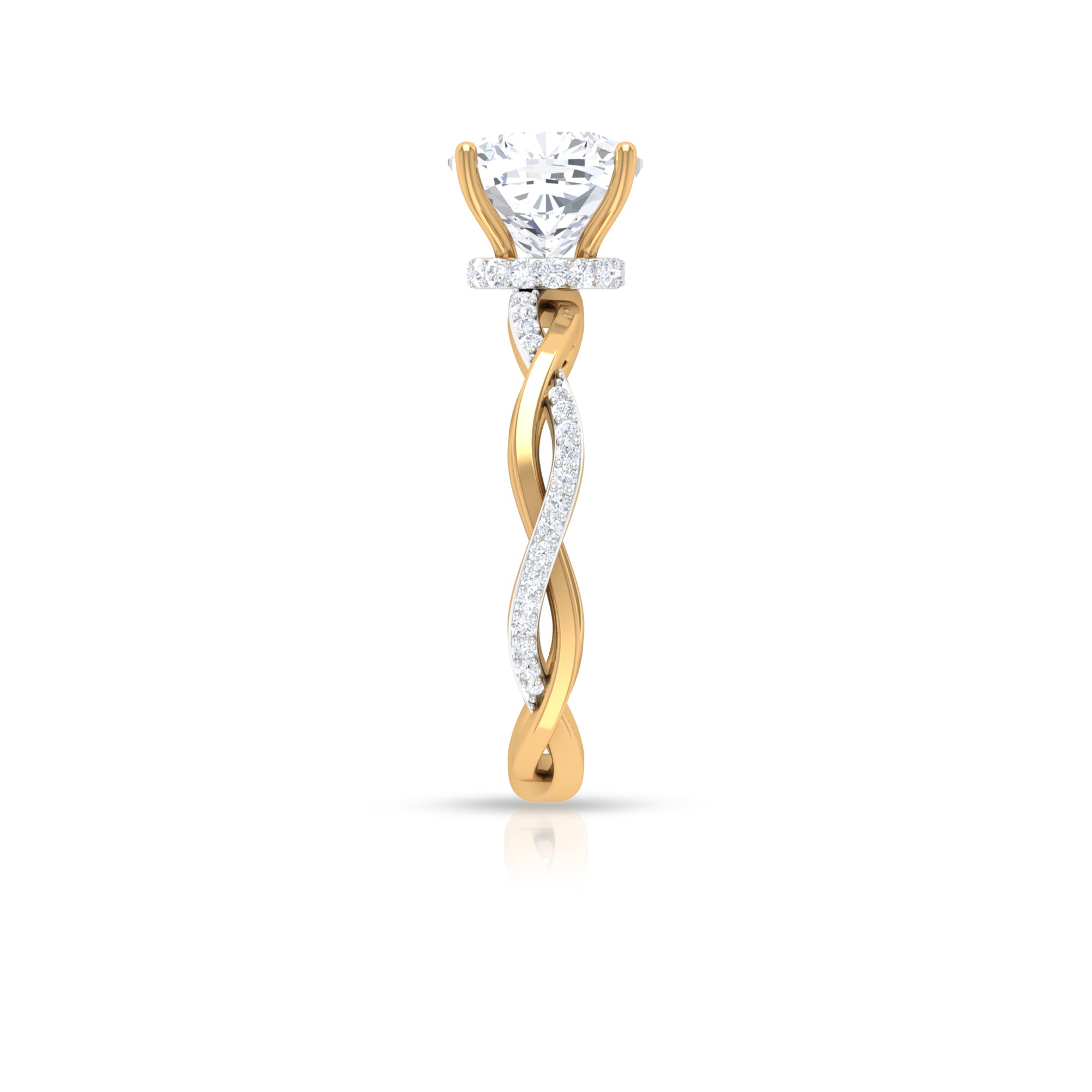 Rosec Jewels-Solitaire Ring with 8 MM Cushion Cut Moissanite in Prong Setting with Hidden Halo and Braided Shank