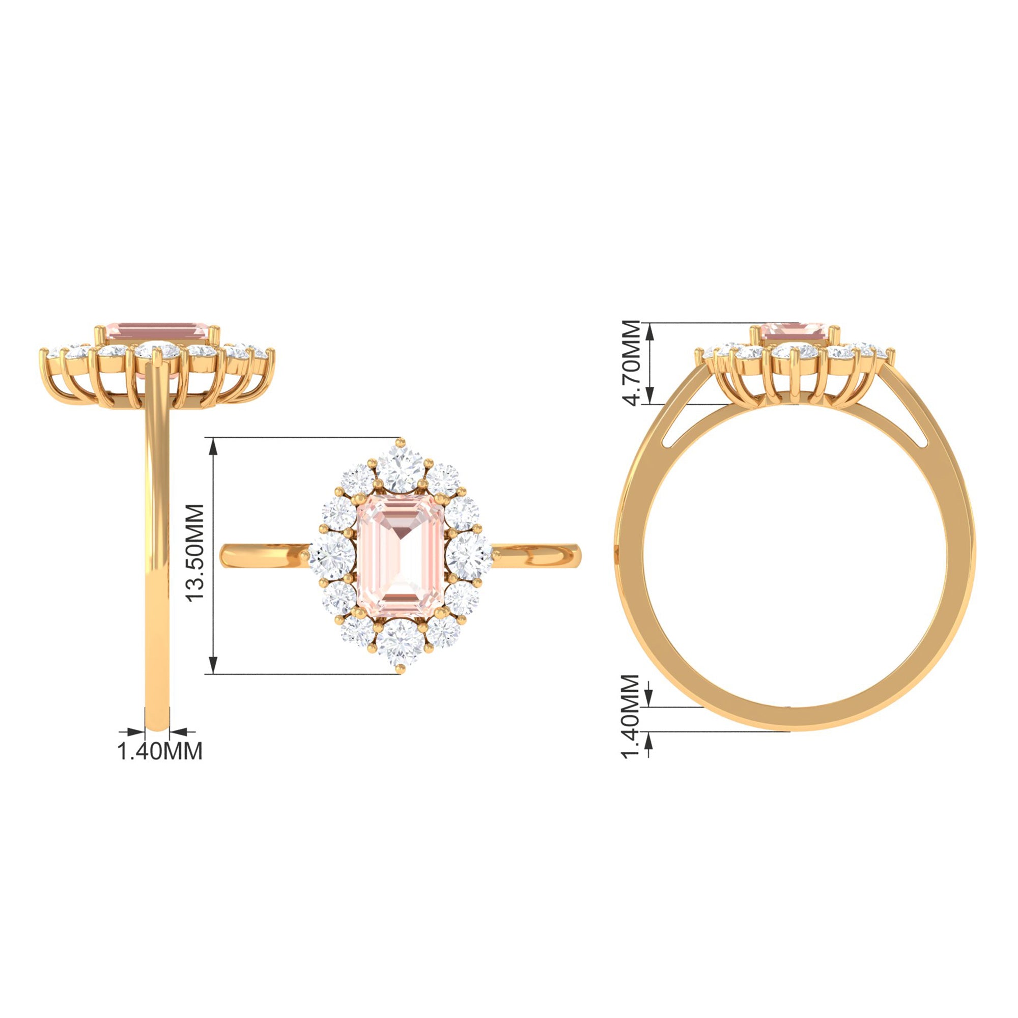 Classic Morganite Halo Engagement Ring with Diamond Morganite - ( AAA ) - Quality - Rosec Jewels