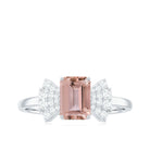 Emerald Cut Morganite Solitaire Engagement Ring with Diamond Morganite - ( AAA ) - Quality - Rosec Jewels