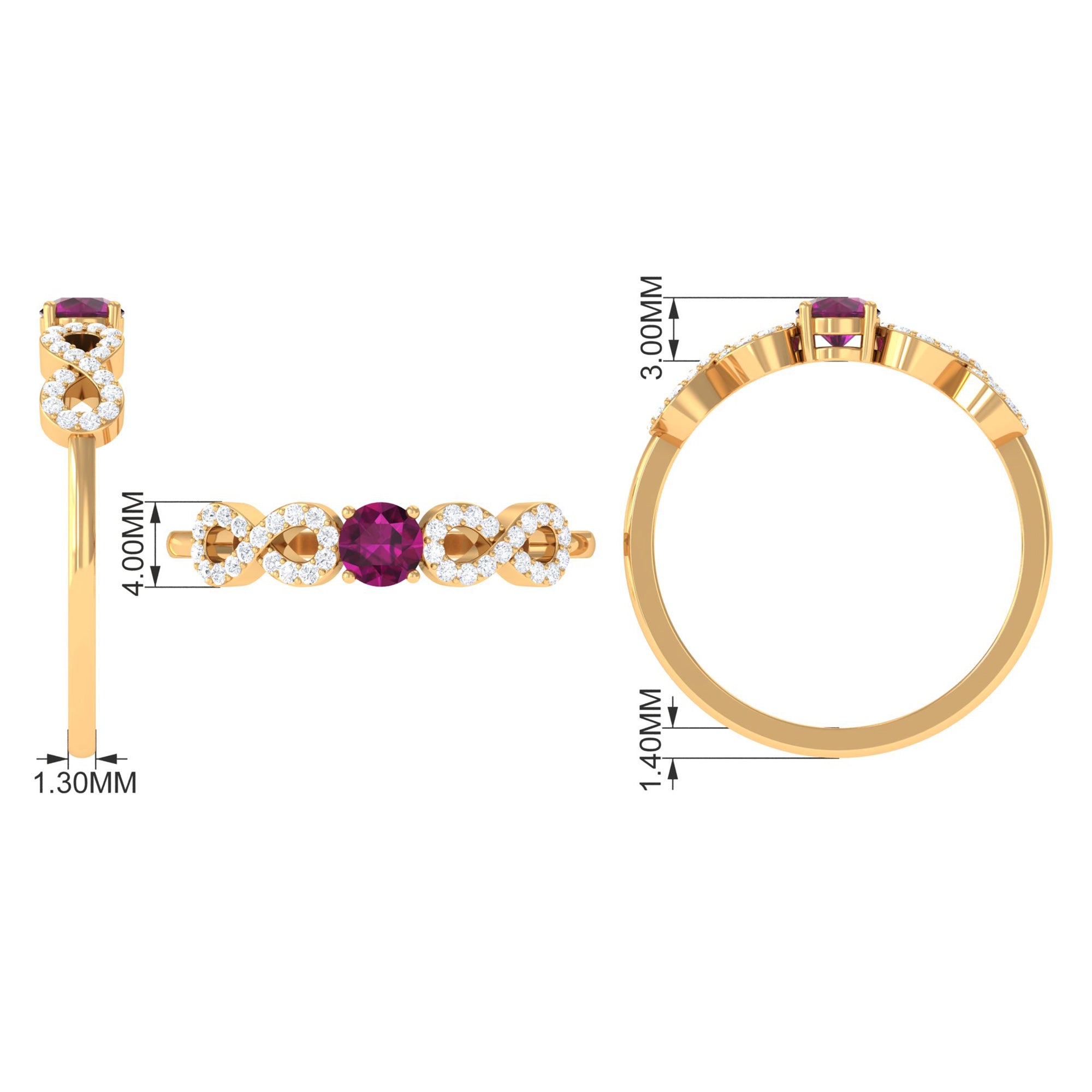 0.50 CT Solitaire Rhodolite Infinity Ring with Diamond Rhodolite - ( AAA ) - Quality - Rosec Jewels