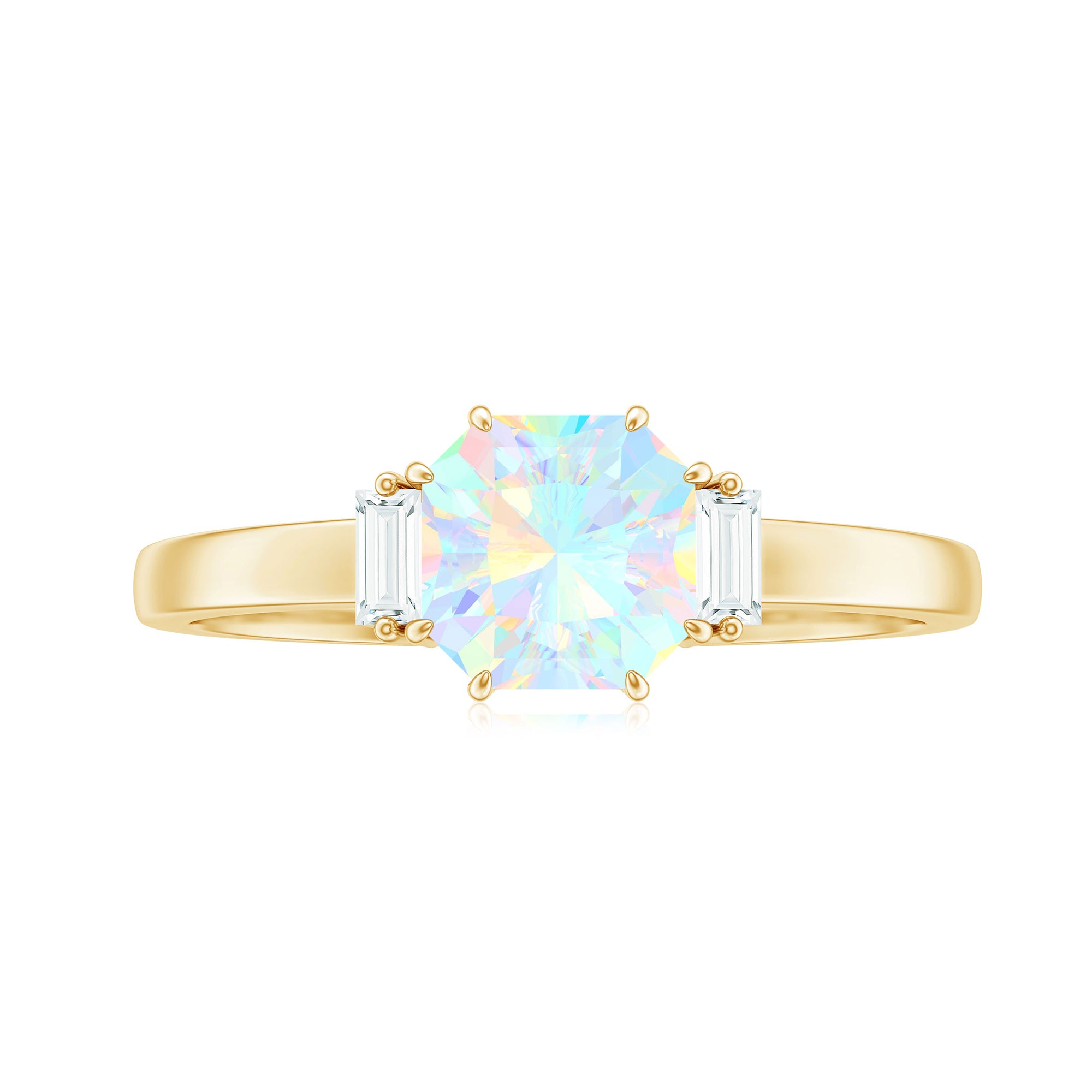 Asscher Cut Solitaire Ethiopian Opal Engagement Ring with Diamond Ethiopian Opal - ( AAA ) - Quality - Rosec Jewels