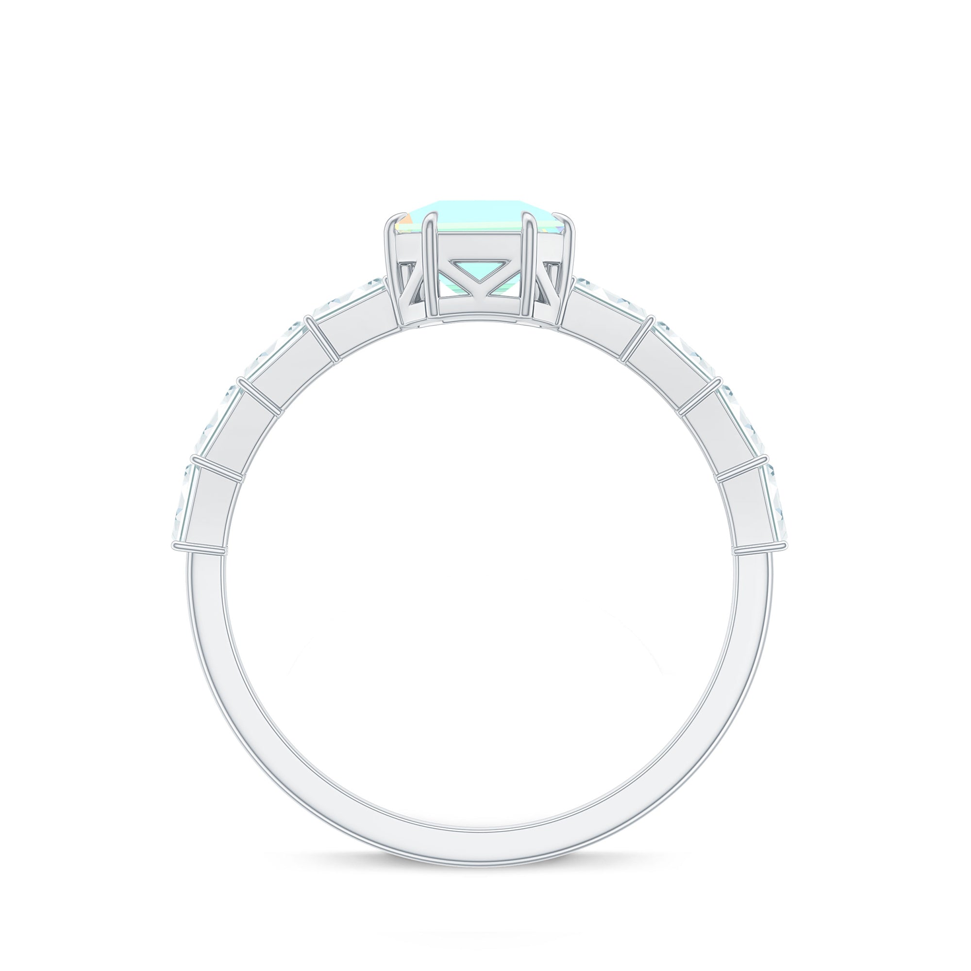 Asscher Cut Ethiopian Opal Solitaire Ring with Diamond Side Stones Ethiopian Opal - ( AAA ) - Quality - Rosec Jewels