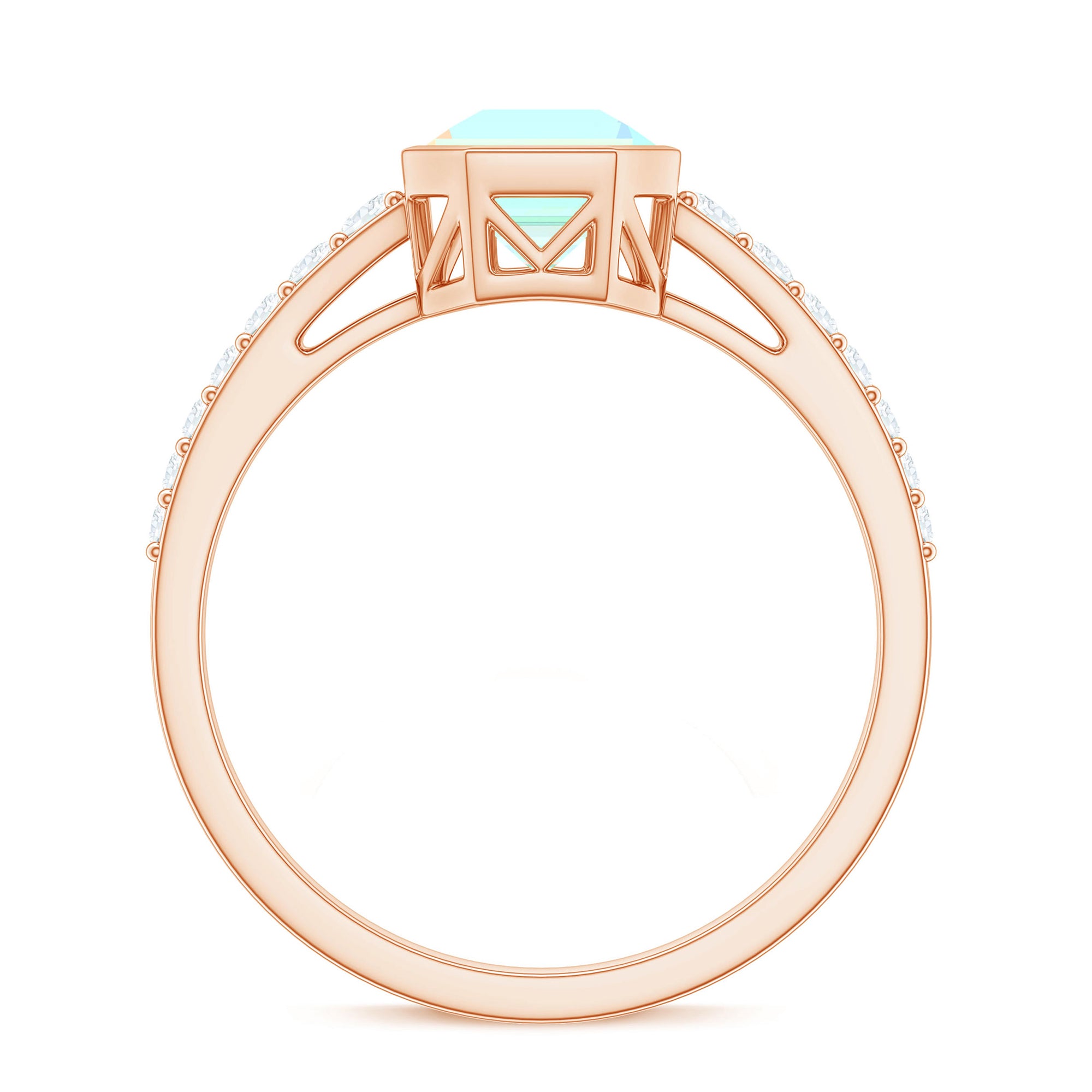 Asscher Ethiopian Opal Solitaire Ring with Diamond Side Stones Ethiopian Opal - ( AAA ) - Quality - Rosec Jewels