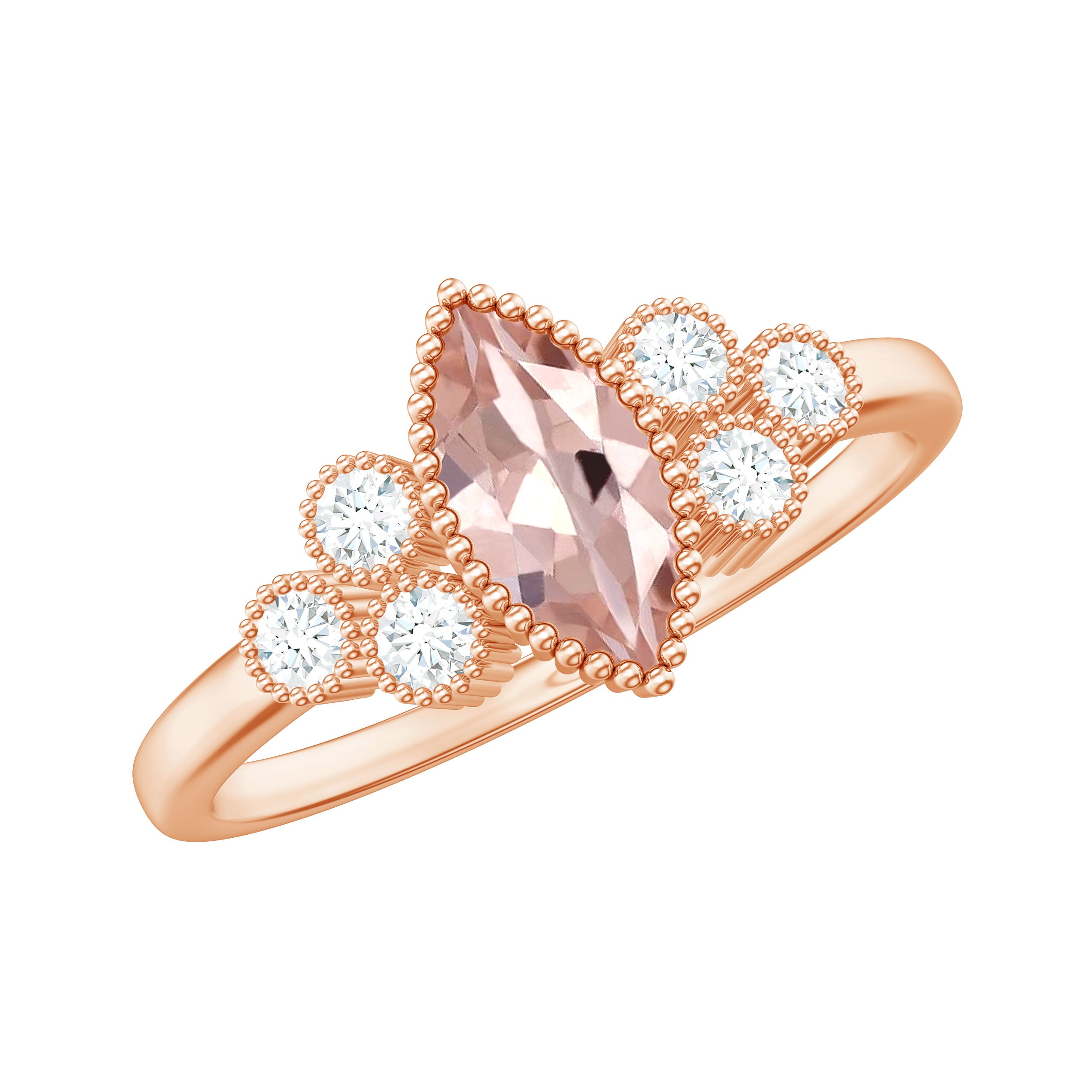 Designer Morganite and Diamond Trio Engagement Ring Morganite - ( AAA ) - Quality - Rosec Jewels