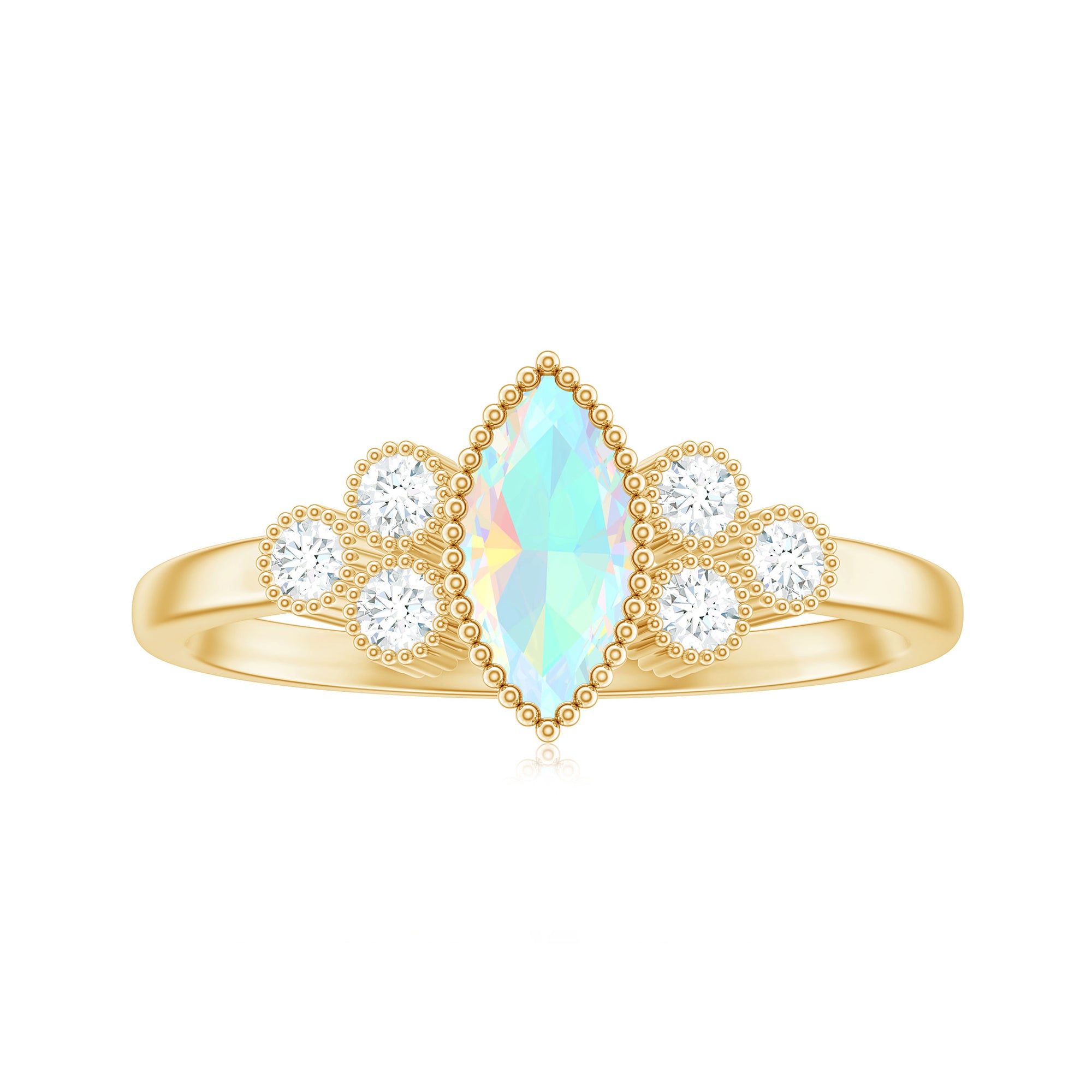 3/4 CT Real Ethiopian Opal Solitaire Ring with Diamond Trio Ethiopian Opal - ( AAA ) - Quality - Rosec Jewels